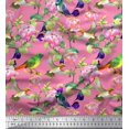 thumbnail image 1 of Soimoi Modal Satin Fabric Leaves,Floral & Hummingbird Bird Printed Craft Fabric by the Yard 42 Inch Wide, 1 of 3