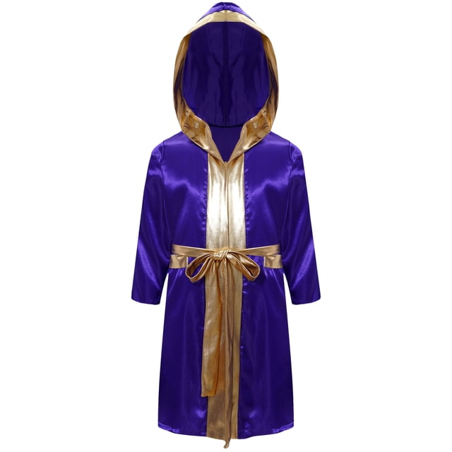 Alvivi Enfants Garçons Robe de Boxe Art Martial Muay Thaï Uniforme Manches Longues Kick Boxe Robe à Capuche Ensembles Violet 12