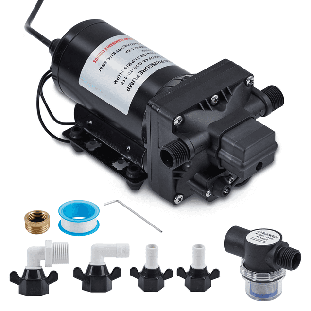 Fresh Water Diaphragm Pump, Rv Pump, Fresh Water Pump,Pressure Adjustable (40-80 PSI) with Auto Switch for RV, Boat, Water Purifier & Solar System