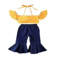 thumbnail image 3 of Toddler Girls Off Shoulder Crop Tops Destroyed Ripped Denim Jeans Long Pants, 3 of 6