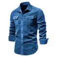 thumbnail image 1 of Mikilon Chemise Blouse Décontractée pour Homme en Velours Côtelé de Coton à Manches Longues, Coupe Ajustée, Col Rabattu, 1 of 2