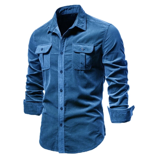 Mikilon Chemise Blouse Décontractée pour Homme en Velours Côtelé de Coton à Manches Longues, Coupe Ajustée, Col Rabattu