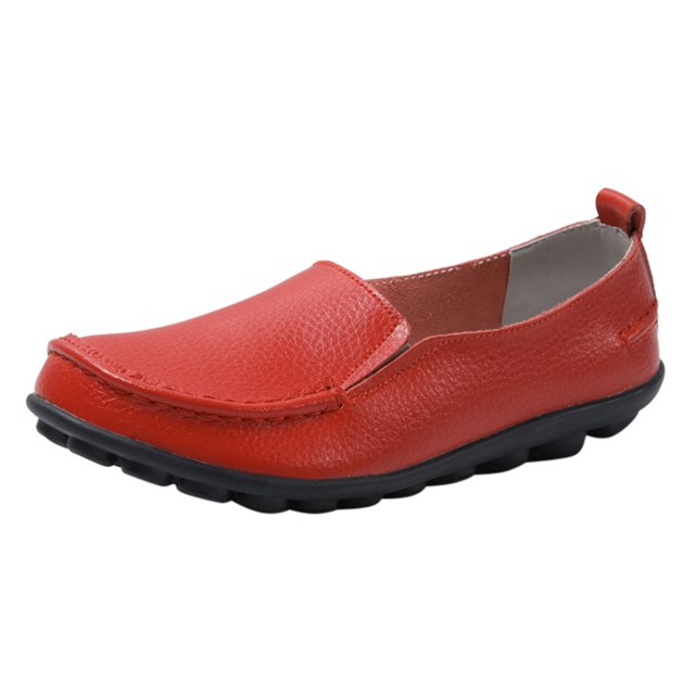 B91xZ Mocassins Classiques Confort pour Femmes Bout Rond Chaussures Plates à Enfiler pour Femme Talon Bas Confort Doux, Rouge 6.5