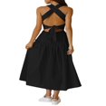 thumbnail image 3 of Robe Maxi Plissée d'Été pour Femme, Col Licou, Sans Manches, Robe Soleil, Dos Croisé, Fluide, Maxi Longue, 3 of 6