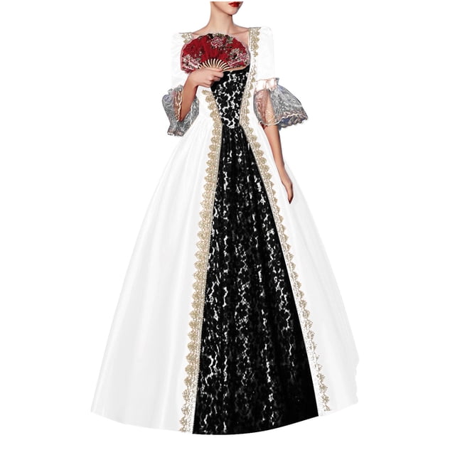Tqyyweavej Robe Victorienne pour Femmes Robes Médiévales Renaissance Manches 3/4 Vintage Reine Mariage Soirée Robes de Bal Déguisement d'Halloween