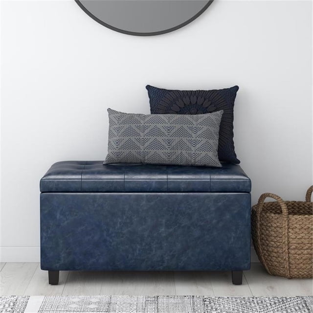 Cosmopolitan 34 in.W Contemporary Storage Ottoman in Denim Blue Faux Leather