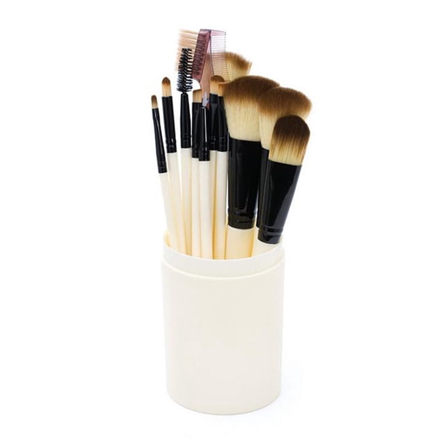 Ensemble de 12 Pinceaux de Maquillage Fard à Paupières Cils Enlumineur Baril Rond Pinceau Fond de Teint