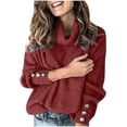 thumbnail image 2 of Babysbule Chandails pour Femmes Liquidation Mode Col Roulé Uni pour Femmes Manches Longues Style Ample Tricot Hauts Blouse pour Dames, 2 of 8