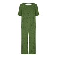 thumbnail image 4 of Économies d'Été Liquidation Iumwxz Pyjamas Décontractés Fluides Tenues Grande Taille Tenues d'Été Mode Graphique Col Rond Manches Courtes Taille Élastique Pantalons Raccourcis Ensembles Assortis pour Fête Dames, 4 of 6