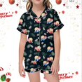 thumbnail image 2 of AJIWYH Pyjama pour Enfants Filles, Ensemble de Pyjama Décontracté Imprimé pour Enfants avec Chemise à Col Boutonnée à Manches Courtes et Short Pyjama Filles Vert Foncé, 2-3 Ans, 2 of 4