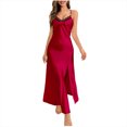 thumbnail image 1 of FAIWAD Nightgown for Womens Sleeveless Spaghetti Strap Split Dress Solid Color Draped Midi Dress Robe, 1 of 6