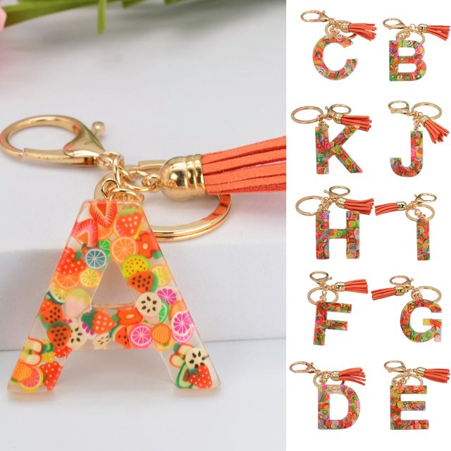 Porte-clés 26 Lettres Modèle de Fruit Femmes Compact Longue Durée Porte-Clés Sac Décoration