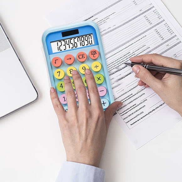 Nilvkv Calculatrice de Bureau 10 Chiffres avec Grand Écran Lcd et Boutons Sensibles Fonctions Standard Solaires et à Piles pour Bureau Maison École Couleurs Bonbon
