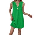 thumbnail image 2 of Elvqul Robes pour Femmes Sans Manches Robes Mini Col en V Vert Été Robes Unies pour Femmes, 2 of 7