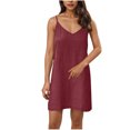 thumbnail image 2 of Ovzne Robes d'Été pour Femmes Robe Mode pour Femmes Couleur Unie Bretelles Col en V Robe Ample et Confortable Grande Taille Robe Maxi Liquidation, 2 of 7