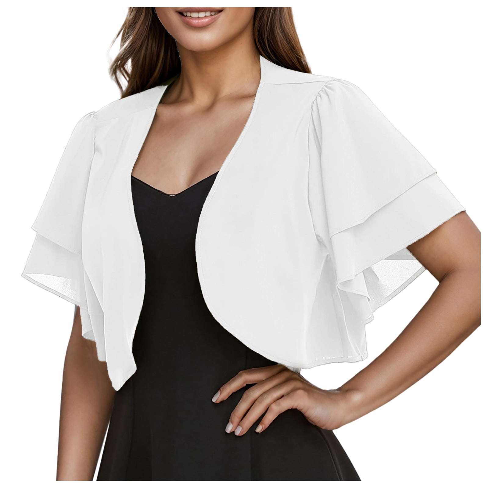 Kcodviy Cardigan Court Boléro à Manches Courtes Uni pour Femmes, Ouvert à l'Avant, Long Cardigan en Chiffon pour Femmes