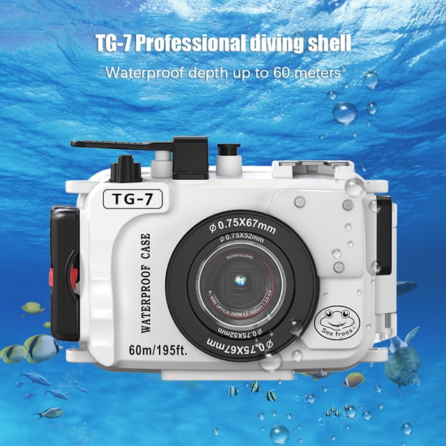 Housing TG7 Camera Waterproof Case Housing Case for Action Camera Underwater 60m/195ft Diving Protective Case with 52mm Threaded Interface & 67mm Lens Adapter Compatible with