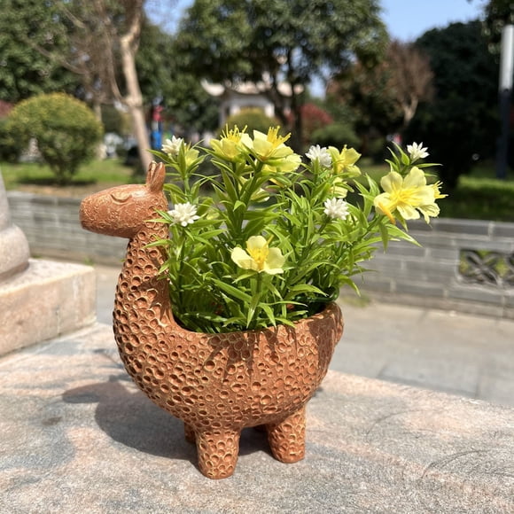 CaiYueKe Cute Deer Resin Flower Pot Planter Indoor Outdoor Garden Decor Statue Home Patio Yard Decoration Gift for Plant Lovers, Tabletop Decor for Plants Succulents