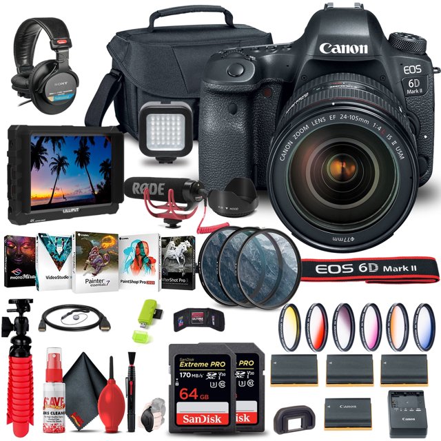 Canon EOS 6D Mark II Appareil Photo avec Objectif 24-105mm f/4L II (1897C009) + 64 Go + Plus (Modèle International)