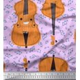 thumbnail image 1 of Soimoi Purple Cotton Voile Fabric Notes & Violin Musical Instrument Printed Fabric 1 Yard 42 Inch Wide, 1 of 3