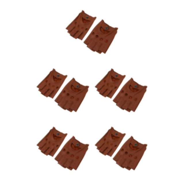 maskred Fashionable Retro PU Leather Men s Fingerless Driving Cycling Gloves Brown Button XL 5Set