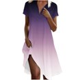 thumbnail image 2 of Ovzne Robes pour Femmes Robe d'Été Mode Femmes Imprimé Dégradé Col en V Manches Courtes Robe Ample et Confortable Robe d'Été Manches Courtes Imprimée Liquidation, 2 of 7