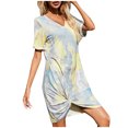 thumbnail image 2 of Pisexur Robe à Manches Courtes Col Rond Mode Femmes Été Manches Courtes Décontractée Robe Col Rond Confort Ample Ameublement Maison Couleur Col en V Plissé Polyvalente Slim Robe Femmes, 2 of 4