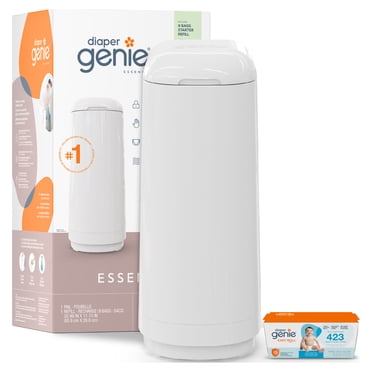 Diaper Genie Essence Odour Lock Diaper Pail, White, 9 Starter Bags
