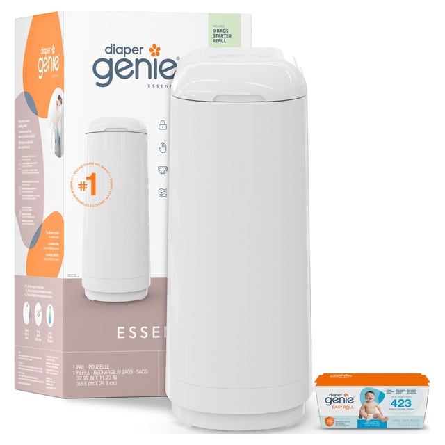 Poubelle à couches bloque-odeur Diaper Genie Essence - Blanc - 9 sacs de départ