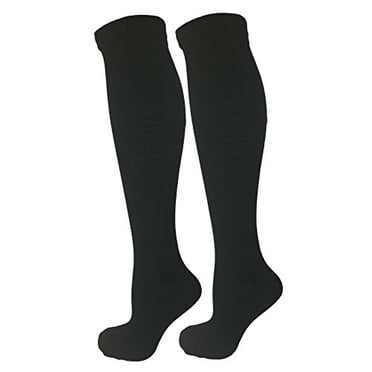 2 Pair Black Large/X-Large Ladies Compression Socks, Moderate/Medium Compression 15-20 mmHg. Therapeutic, Occupational, Travel & Flight Knee-High Socks. Womens and Mens Hosiery.