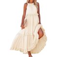 thumbnail image 1 of Robes d'Été pour Femmes 2025 Robe Maxi Sans Manches Décontractée Fluide à Volants Élégante Unie Beige TTG, 1 of 5