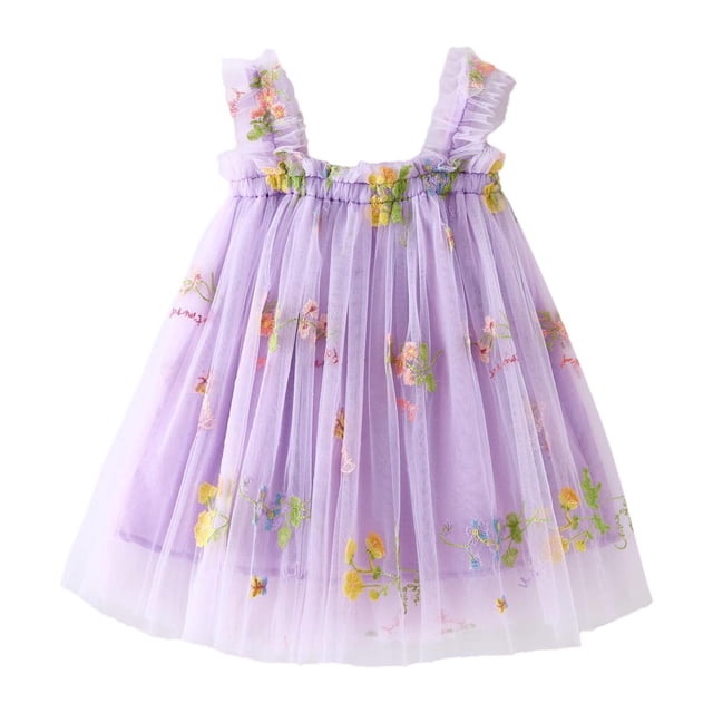 Robe d'Été Sans Manches pour Filles Tutu pour Filles Robes de Fée Robe en Tulle Tout-Petit 3-4 Ans