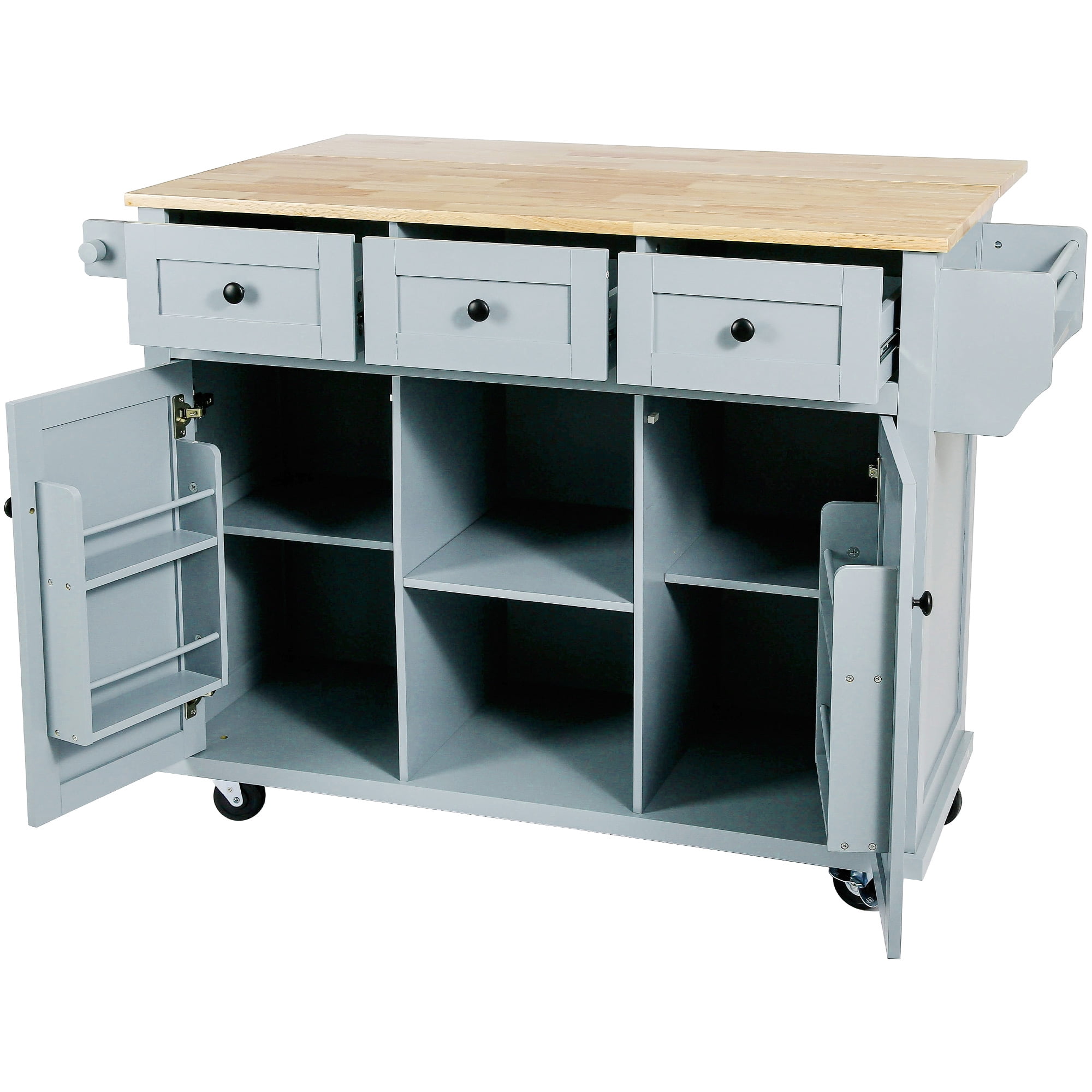 Îlot de cuisine Homy Casa, plateau pliable, 3 tiroirs, rangement, bleu