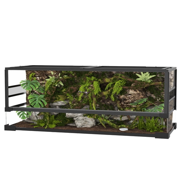Reptile Glass Terrarium, 50/67 Gallon Ventilation Reptile Terrarium with Top & Side Screen, Toughened Glass Reptile Tank for Lizard Snake