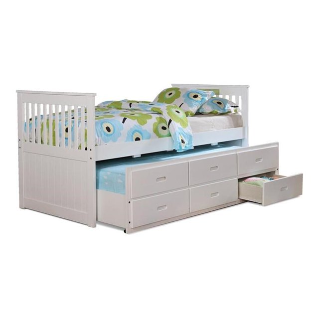 Pemberly Row Lit Capitaine Simple en Bois Massif avec Tiroir-Lit Simple et 3 Tiroirs, Blanc