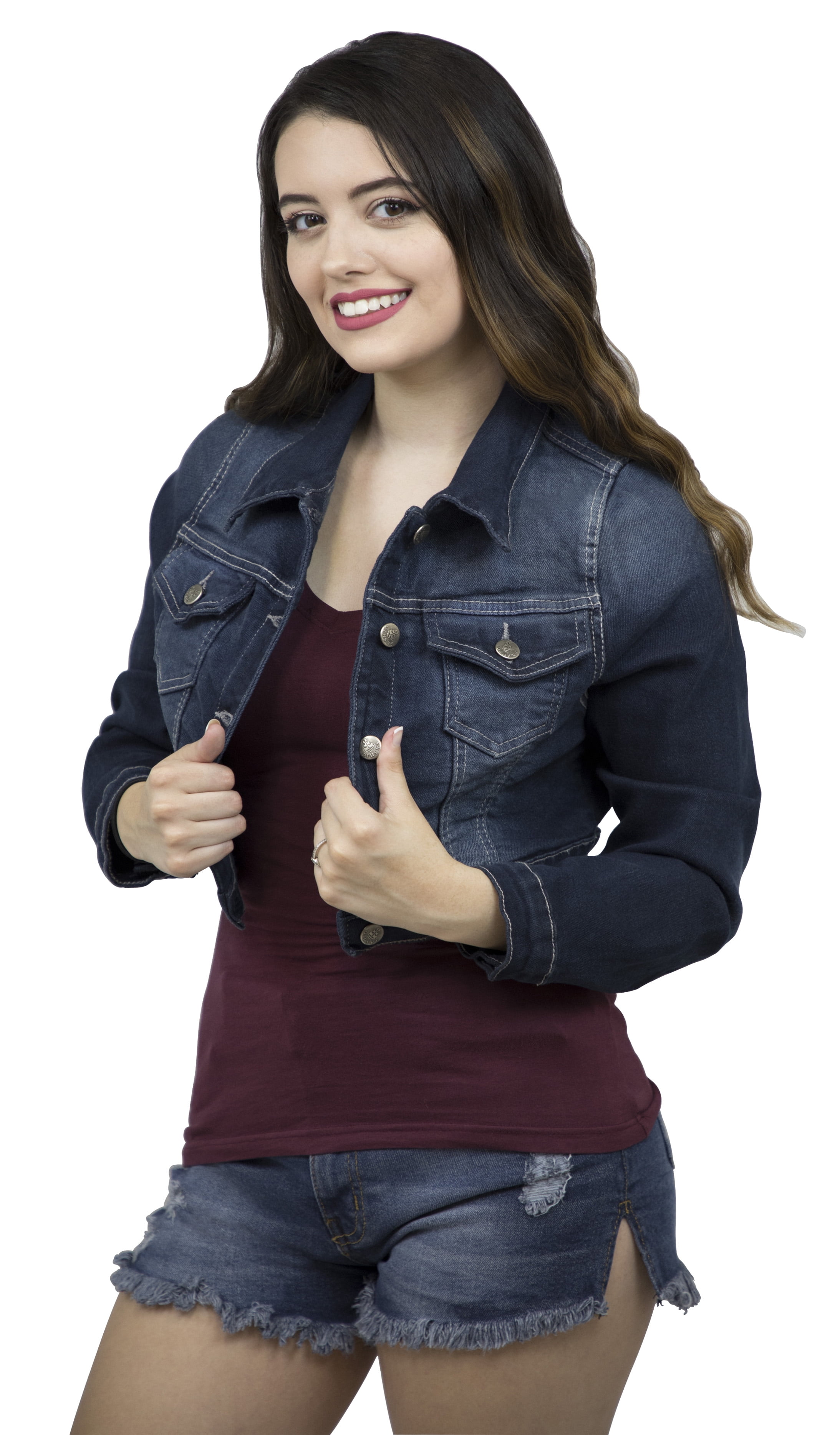 Womens Plus Size Button Closed Cropped Stretch Ladies Denim Jacket Oversize Coat