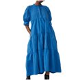 thumbnail image 1 of AherBiu Plus Size Maxi Dresses for Women Button up High Neck 1/2 Sleeve Ruched Ruffle Flowy Long Summer Dress, 1 of 6