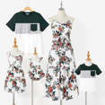 thumbnail image 1 of PatPat Family Matching Color Block Tee and Cami Top Button Belted Flounce Hem Strap Dress Sets, 1 of 6