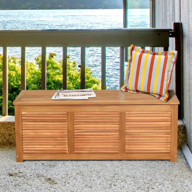 Gymax Acacia Wood Deck Box 46 Gallon Garden Backyard Storage Bench