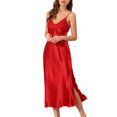 thumbnail image 1 of INSPIRE CHIC Nuisette d'Halloween en Satin pour Femme, Col en V, Sans Manches, Maxi Chemise de Nuit avec Bretelles Spaghetti Ajustables et Détail Plissé, Robe de Détente Soyeuse, Rouge Moyen, 1 of 6