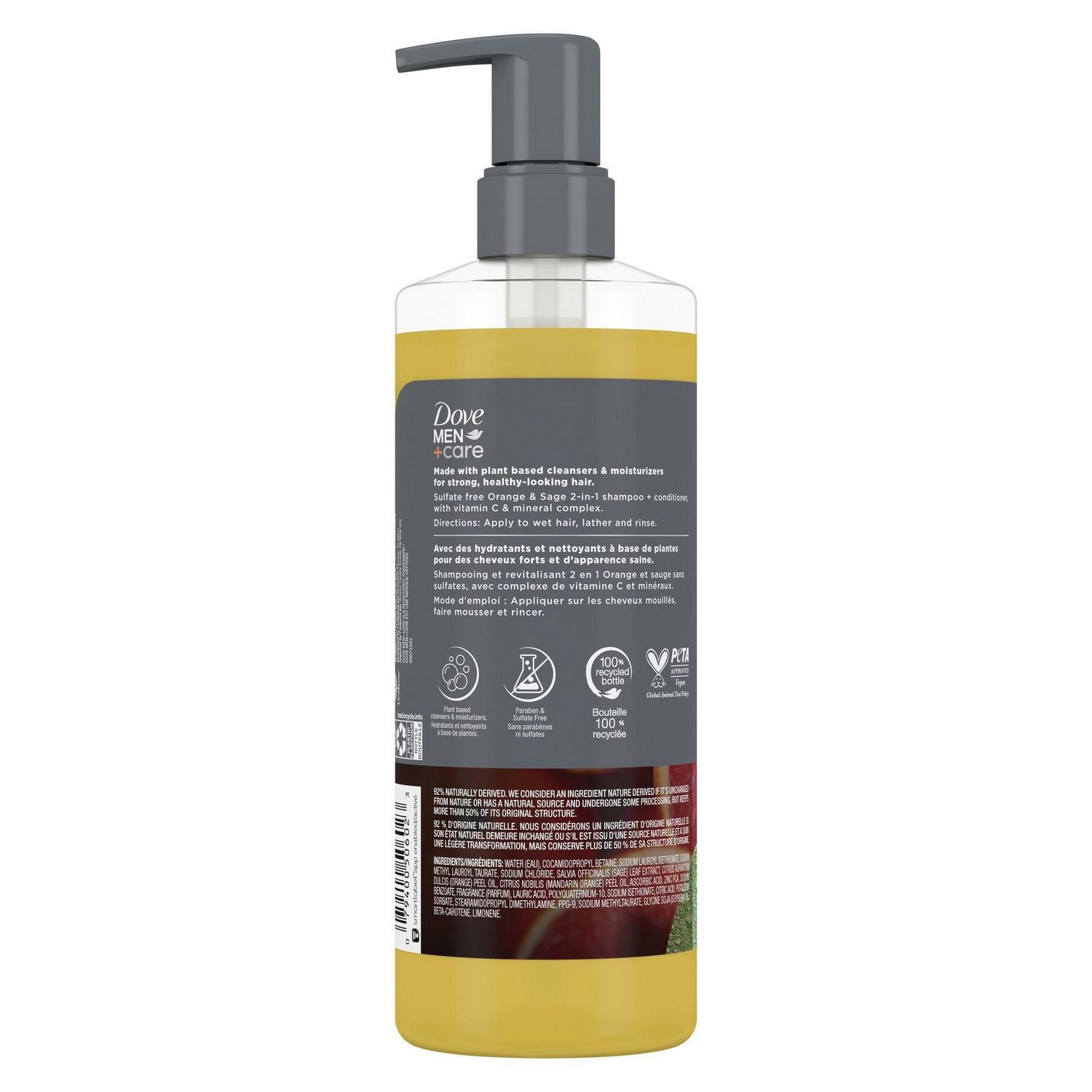 Dove Men+Care Shampooing + Revitalisant 2-en-1 Fraîcheur Pure Orange et Sauge, 517 ml