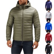 Sentmoon Winter Jackets Winter Coats for Men Stockings Stuffers Men's Solid Color Stand Collar Hooded Jacket Long Sleeve Parkas with Zip Pockets Casual Warm Outerwear Blouse Fall and Winter