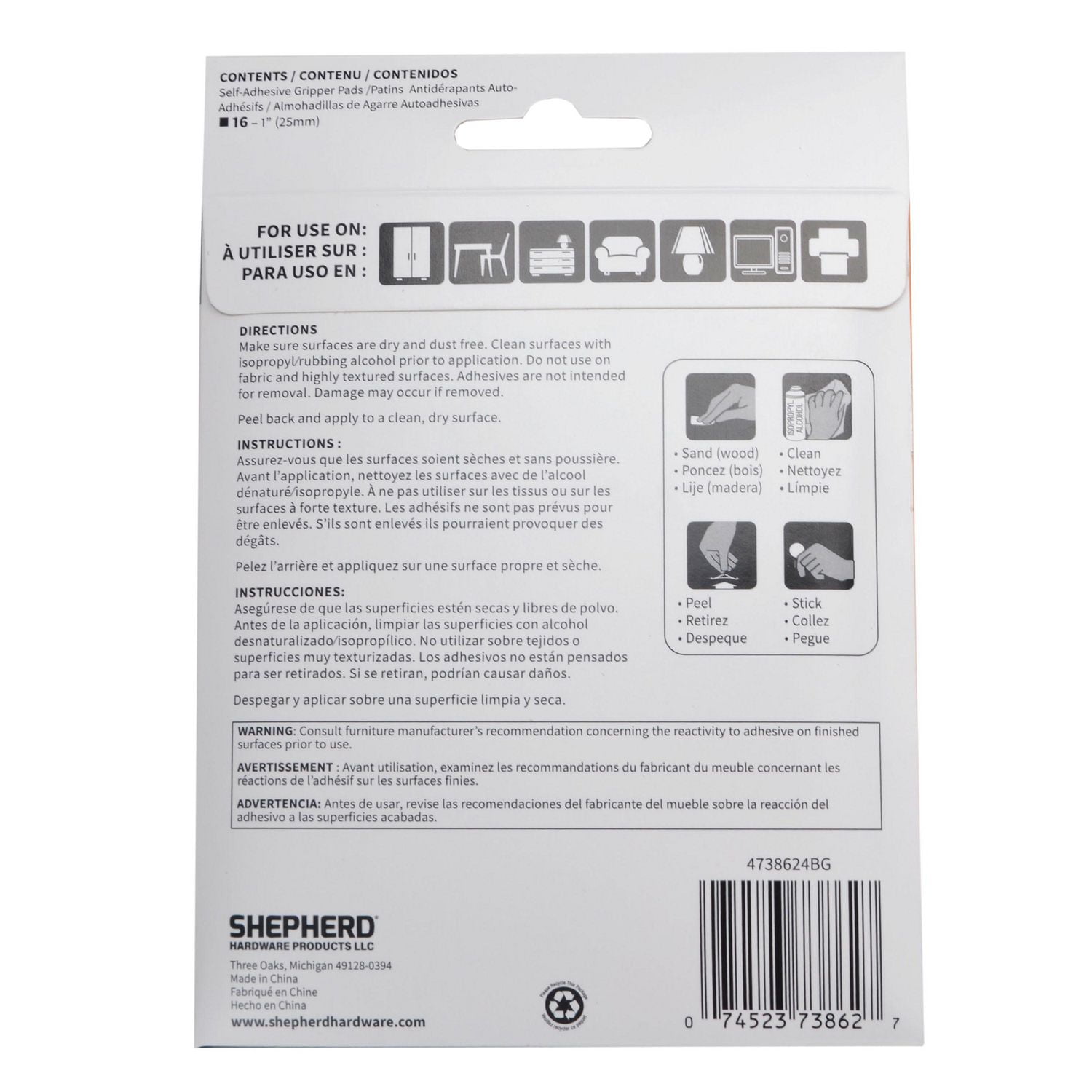 Super Sliders With Gorilla Glue 1" Gripper Pads 16 pc