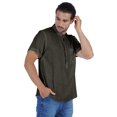 thumbnail image 3 of Atasi Kurta Court Col Mandarin T-Shirt Uni Manches Courtes Henley Chemise avec Poche, 3 of 7