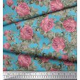 thumbnail image 2 of Soimoi Tissu en Rayonne Bleu Imprimé Feuilles & Roses pour Couture BTY 56 Pouces de Large, 2 of 3