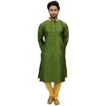 thumbnail image 2 of Atasi Dupion Kurta Pyjama Classique Vert pour Homme Tenue de Fête Chemise de Designer-L, 2 of 7