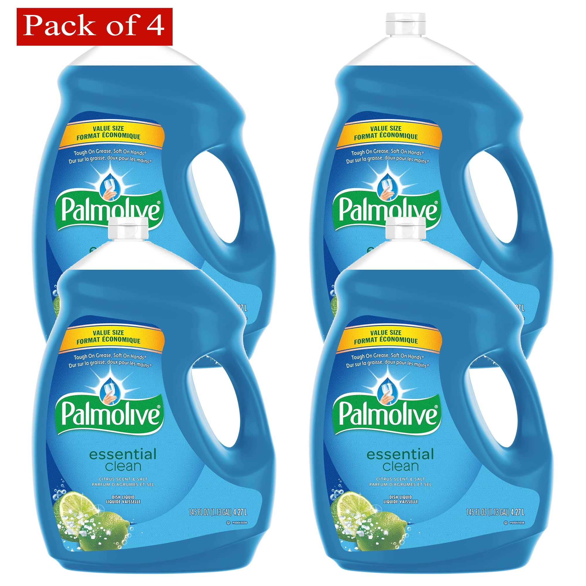 Palmolive Essential Clean Liquid Dish Soap, Citrus Scent + Salt - 4.27 L (Pack of 4)