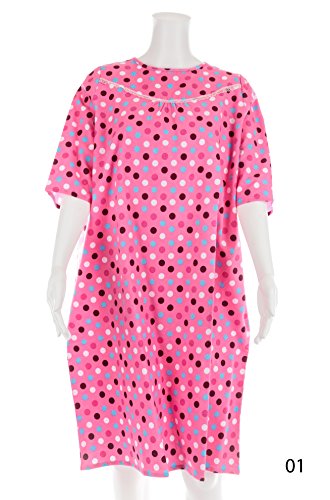 Robe Dos Croisé en Flanelle Adaptative pour Femmes (Petite, Pois Colorés avec Fond Rose - 01)