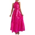 thumbnail image 3 of SUNSIOM Robe Longue pour Femme, Élégante Robe d'Été Sans Manches à Col Roulé à Carreaux, Robe Évasée, Robe de Cocktail avec Ceinture, 3 of 9