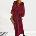 thumbnail image 4 of Neinkie Robe d'Automne pour Femme à Col en V Profond, Manches Chauve-Souris, Laçage, Ourlet Fluide, Paillettes, Élégante, Cardigan de Vacances, Longue Robe, Vêtements pour Femme, 4 of 7
